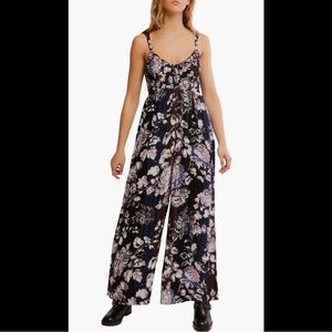 Free People Melrose Smocked Wide Leg Jumpsuit L